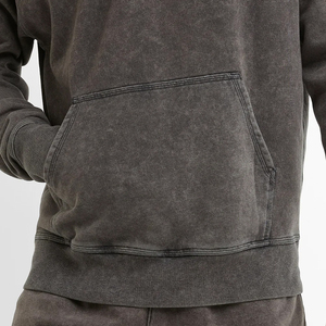 <b>Men</b> Washed Charcoal Gray Hoodies Oversized Casual <b>Pullover</b> With Kangaroo Pocket Cotton French Terry Fabric Autumn Hoodies - Product Image 3