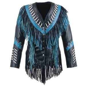 Women's Black Purple <b>Fringed</b> Genuine Leather Motorcycle <b>Jacket</b> V-Neck Long Sleeve Beaded Decor Winter Windproof Eco-Friendly - Product Image 2