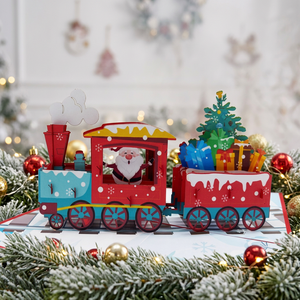 Carte pop-up 3D Tren de Noël tendance, Meilleure vente, Design personnalisé, Artisanat floral féerique, Artisanat du papier vietnamien pour Noël - Product Image 2