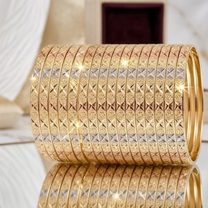 ORO-Z Three Tone Silver/Gold Plated Diamond Cut Textured Ethnic Metal Bangles for Women High Quality <b>Wedding</b> Jewelry <b>Accessories</b> - Product Image 4