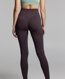 Leggings de yoga taille haute sans couture, longueur intégrale, couleur unie, pantalon de fitness pour femme, élasthanne, nylon, taille élastique - Product Image 6