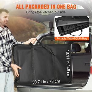 Tavolo da Cucina da Campeggio in Alluminio con 4 Tavolini Laterali in Ferro, Stazione di Cottura Pieghevole Portatile Tutto-in-Uno con Borsa per il Trasporto - Product Image 5