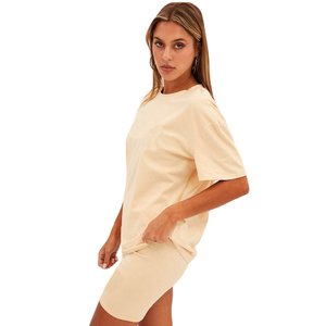 Wholesale Two-<b>Piece</b> <b>Set</b> of Women Custom Logo 100% Cotton Track Shorts and T-Shirt Solid Pattern Elastic Waist Closure Summer <b>Set</b> - Product Image 5