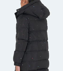 OEM Wholesale <b>Hooded</b> Puffer Jacket <b>Black</b> Dot Pattern Thick Polyester Winter Casual <b>Coat</b> Zipper Closure Unisex - Product Image 3