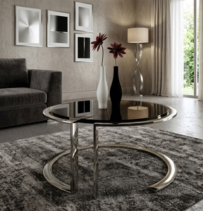 Modern Luxury <b>Round</b> <b>Black</b> Glass <b>Coffee</b> <b>Table</b> with Stainless Steel Frame Metal Ring Base Center <b>Table</b> for Living Room Decor - Product Image 3