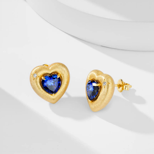 Heart Shape 18K Gold Plated Sapphire <b>Stud</b> <b>Earrings</b> For Women Romantic Everyday Wear Jewelry - Product Image 2