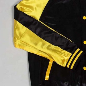 Veste universitaire d'hiver pour homme, noire et jaune, à blocs de couleur, col montant, boutons-pression, imperméable, coupe-vent, en satin de haute qualité - Product Image 6