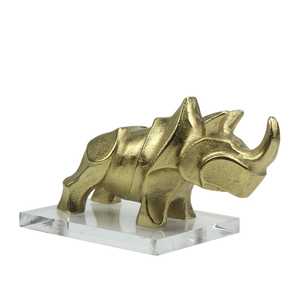 Jaffs Exports 10.5cm H X 9.5cm W X 19cm L Gold Plated Aluminium Rhinoceros Sculpture Modern <b>Figure</b> Artistic Tabletop Decor - Product Image 1