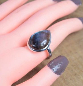 Anillo fino de Plata de Ley 925, pera Natural, labradorita, piedras preciosas, ajuste de bisel, Diamante certificado GIA, Labradonte, fiesta clásica - Product Image 6