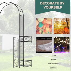 Arco de Jardín de Metal Negro de 7 Piezas con 4 Jardineras y Puertas Dobles para Fiestas, Ceremonias, Cercas, Enrejados y Portones - Product Image 4