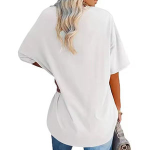 Camisetas de Verano para Mujer, de Algodón, a la Moda, con Logotipo Personalizado, de Alta Calidad, Lisas, con Mangas Cosidas - Product Image 4