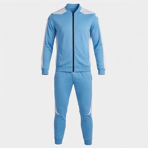 Survêtement bleu clair pour homme, design sportif à fermeture éclair intégrale, blocs de couleur, poches latérales, polyester respirant, idéal pour l'automne - Product Image 1