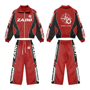ชุดกันลมลำลองสำหรับฤดูหนาว ZAINI Men Premium 120 GSM ผลิตจากโพลีเอสเตอร์ทัสลอน สีแดงเทา แบบมีฮู้ด พิมพ์ลายแบบ Heat-Transfer ได้ตามสั่ง - Product Image 1