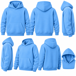 Unisex Blue <b>Hooded</b> <b>Fleece</b> Sweatshirt Regular Fit Casual Pullover Front Pocket Solid Color Knitted Eco-Friendly Breathable Winter - Product Image 1