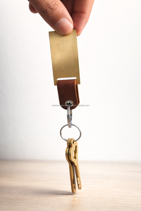 <b>Custom</b> engraved metal <b>keychain</b> with leather strap gold finish rectangular name key holder for gift and corporate use - Product Image 3