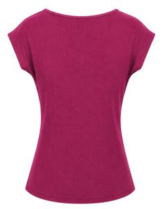 Blusa Casual de Verano para Mujer, Color Magenta, Diseño Elegante con Cuello de Flores, Manga Corta, Corte Holgado, para Uso Diario - Product Image 2