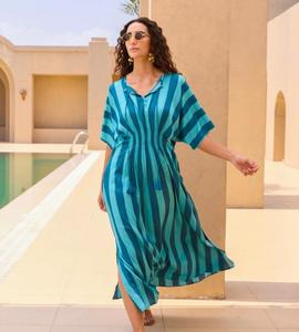 Vestido Midi de Algodón 100% para Mujer, Estampado a Mano, con Cuello Tipo Capucha, Mangas 3/4, Transpirable, Informal, Estilo Étnico, para Verano - Product Image 4