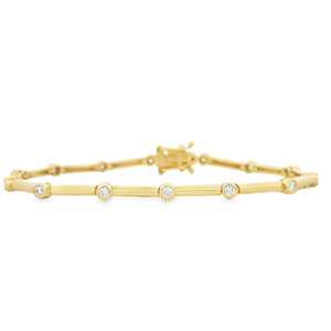 Bar Bamboo Thin <b>Bracelet</b> 18K 14K Solid Gold Bezel Round Cut Lab Grown Diamond Luxury <b>Stacking</b> Unique Everyday Wear Pipe <b>Bracelet</b> - Product Image 1