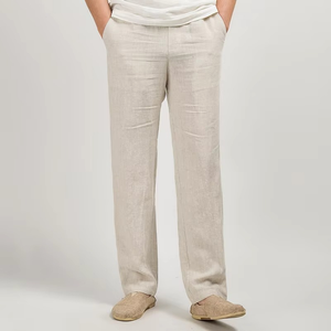 Pantalon décontracté homme en coton et lin, style chinois, coupe ample, taille mi-haute, devant plat, léger, nouvelle collection - Product Image 6