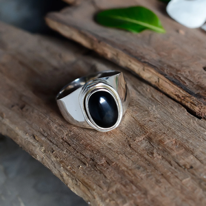 Bague en onyx noir pour homme et femme, pierre précieuse en onyx noir naturel, argent 925, bague unisexe - Product Image 4