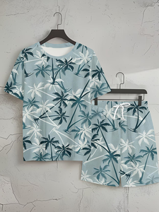 Ensemble deux pièces pour homme en jersey 100% polyester à séchage rapide, col rond, manches courtes, tenue tendance décontractée pour l'été, la plage et les vacances, disponible en ligne - Product Image 4