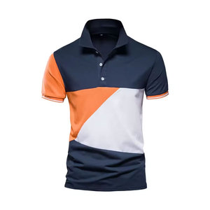 Men's Color Blocked Short Sleeve <b>Polo</b> Shirt Geometric Design Knitted Casual Style Navy <b>Orange</b> White Regular Fit - Product Image 1