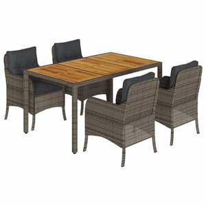 Conjunto de Comedor para Jardín de Madera de Acacia con Acero con Recubrimiento en Polvo y Ratán PE Gris, Elegante y Duradero - Product Image 2