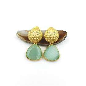 Boucles d'oreilles plaquées or 18 carats avec pierre précieuse en calcédoine aqua de forme trilobée, boucles d'oreilles plaquées or de forme trilobée avec aqua de forme trilobale - Product Image 6