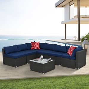 Tavolo da giardino in vimini e vetro temperato - Product Image 2
