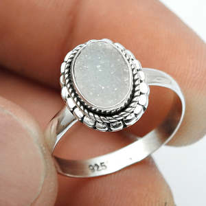 Anillo de Plata de Ley 925 Hecho a Mano con Gema Druzy Engastada, Anillo de Promesa, Joyería de Estilo Bohemio a Precio de Mayoreo - Product Image 2