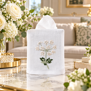 Cubierta para Caja de Pañuelos Cuadrada de Algodón Blanco, Delicado Soporte para Pañuelos Bordado con Flores, Adorno Decorativo y Regalo de Inauguración - Product Image 4