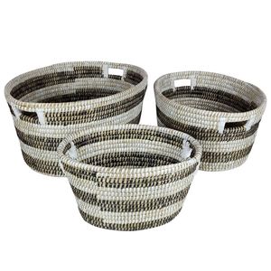 Set of 3 Natural Canes <b>Woven</b> <b>Baskets</b> with Hollowed Handles Stackable Storage Bins 1PC Bin - Product Image 4