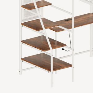 Full-Size Loft Metal <b>Bed</b> with <b>LED</b> Lighting and Charging Station for Bedroom and Dormitory White Color - Product Image 1