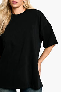 Camisetas Extra Grandes de Algodón 100% para Mujer, Talla Grande, Hombros Caídos, Color Negro Sólido, Apliques Impresos Personalizados, Ecológicas, para Verano - Product Image 4