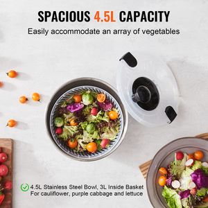 Centrifuga per Insalata in Acciaio Inox 304 da 4,75 Qt, Facile da Usare con Una Mano, Asciugatore per Verdure, Lavatrice e Asciugatrice per Lattuga per Uso Alimentare - Product Image 4