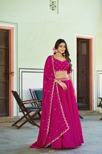 TENNECY Women's Traditional Sequins Thread Embroidery Reversible Wrinkle-Free Work <b>Top</b> Lehenga Chinon for Party Wedding - Product Image 4