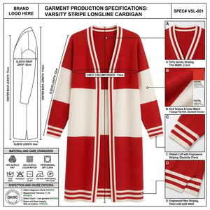 <b>Women</b> Long Knit <b>Cardigan</b> Color Blocking <b>Red</b> Cream Open Front Casual Full Sleeve Pockets 100% Acrylic - Product Image 6