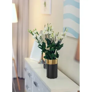 Modern Black and Gold Brass Tabletop <b>Vase</b> Wide Mouth Design High Quality Metal <b>Vase</b> 8 Inch Height - Product Image 3