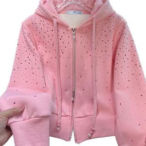 Ensemble de survêtement 2-en-1 surdimensionné en coton imprimé et brodé pour l'automne, avec sweat à capuche et pantalon de jogging, grande taille, vente en gros, sweat à capuche orné de strass (OEM/ODM) - Product Image 5