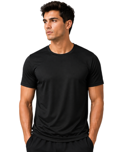 T-shirt de sport noir pour homme, respirant, séchage rapide, idéal pour la gym, la course, le fitness, l'athlétisme, en polyester, haut d'entraînement, style décontracté, coupe ajustée - Product Image 1
