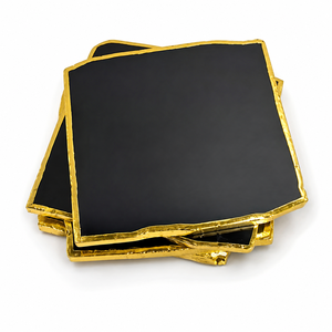 Wholesale Price Natural Black Agate Stone <b>Coasters</b> Gold Electroplated Edge Handmade Polished Crystal <b>Drink</b> Set Feng Shui Home - Product Image 1
