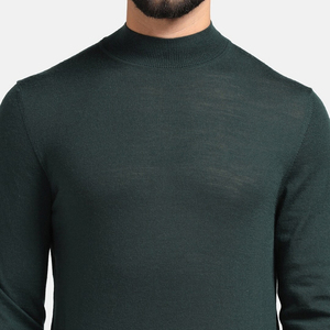 Suéter de Punto para Hombre, Cuello Alto Simulado, Color Verde Oscuro, Manga Larga, Color Sólido, para Otoño - Product Image 2