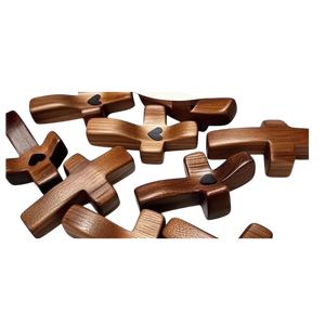 Eco-Friendly Black Walnut Wood <b>Small</b> <b>Necklace</b> & Bracelet Jesus Cross Pendant with Wooden Crosses - Product Image 2