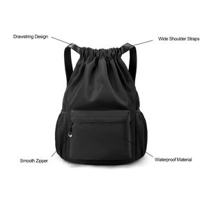 <b>Black</b> Drawstring <b>Backpack</b> Waterproof Drawstring Gym Bag Men Women Small Cinch Sack Basketball Pull String Sport Bag Soccer - Product Image 3