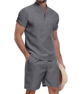 Ensemble décontracté raffiné à capuche, uni texturé, à manches courtes, coupe décontractée, avec cordon de serrage, short assorti, en tissu doux et respirant - Product Image 1