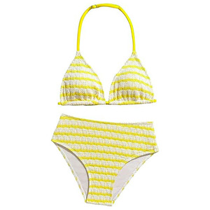 Conjunto de bikini de dos piezas para mujer, top halter, braguita de cintura alta, estampado digital, fruncido, elástico, traje de baño estampado, morado y blanco - Product Image 1