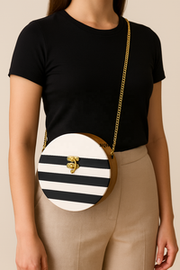 Pochette de soirée de luxe faite à la main en bois et résine, durable et écologique, avec incrustation géométrique, sac à bandoulière avec chaîne, logo personnalisé - Product Image 6