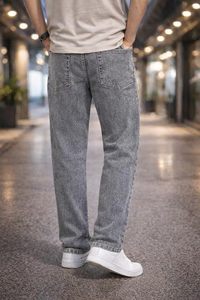 Jean ample à jambe large pour homme, 100 % coton, denim délavé, taille mi-haute, écologique, style vintage décontracté - Product Image 2
