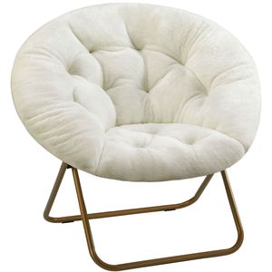 Fauteuil pliant en fausse fourrure pour adultes, siège d'appoint léger et moelleux, beige - Product Image 1