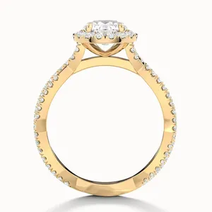 Bague de fiançailles en diamant cultivé en laboratoire IGI, 2,00 ct, taille ronde, halo, or jaune 14 carats - Product Image 2